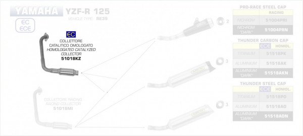51018KZ-Arrow Krümmer Mit Kat Yamaha YZF-R 125 19-20/MT-125 2020