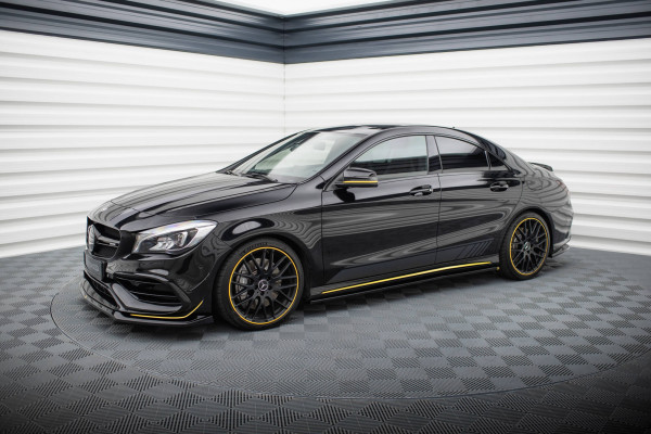 Seitenschweller Ansatz Für Mercedes-AMG CLA 45 C117 Facelift Schwarz Hochglanz