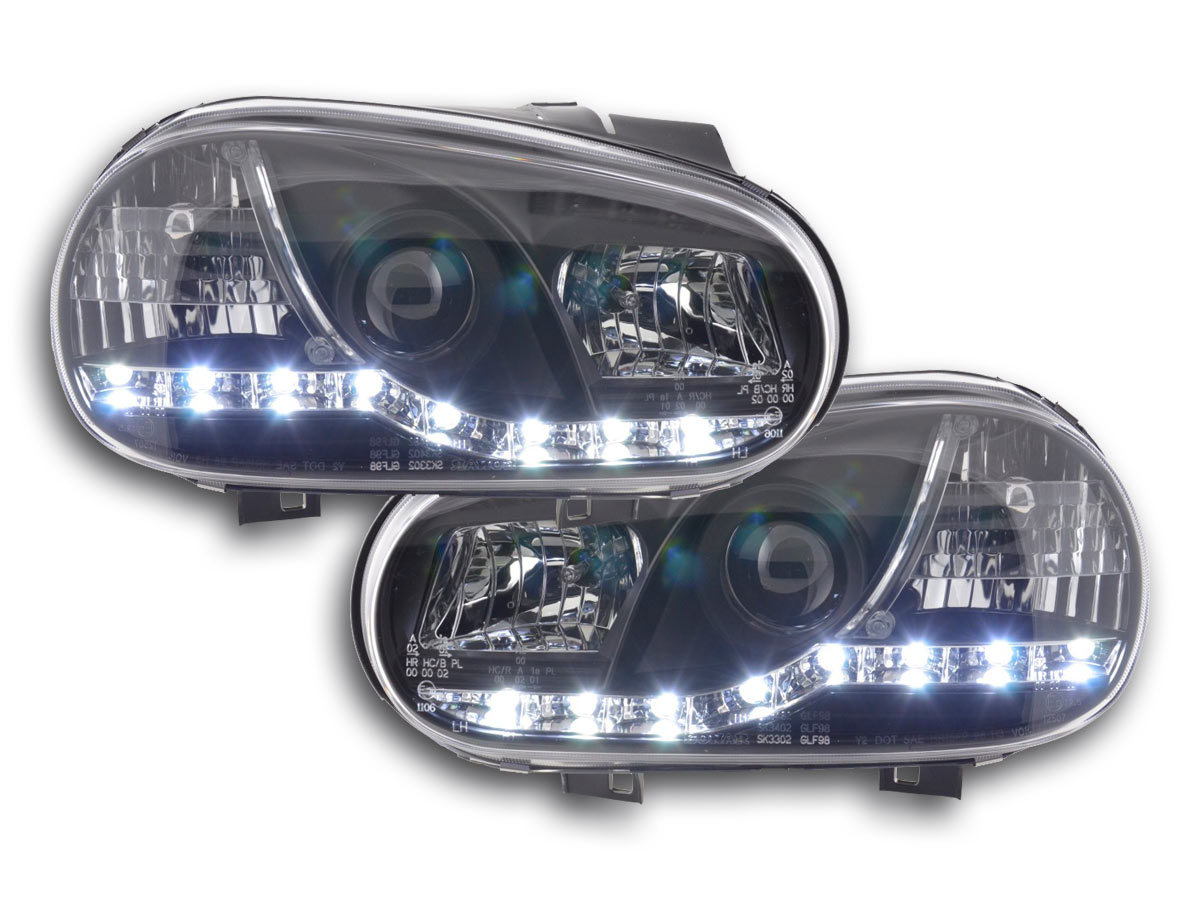 Scheinwerfer Set Daylight LED TFL-Optik VW Golf 4 Typ 1J 98-03 schwarz für  Rechtslenker, Scheinwerfer, Fahrzeugbeleuchtung, Auto Tuning