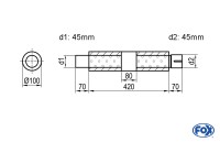 FOX Uni-Schalldämpfer rund mit Kammer + Stutzen Ø100mm Edelstahl FOX Uni-Schalldämpfer rund mit Kammer + Stutzen Ø100mm Edelstahl