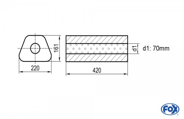 FOX Uni-Schalldämpfer Trapezoid ohne Stutzen Edelstahl 420mm