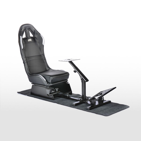 FK Gamesitz Spielsitz Rennsimulator eGaming Seats Suzuka schwarz/silber Carbonlook mit Teppich