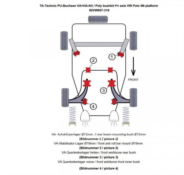 TA Technix PU-Buchsen Kit 14-teilig passend für Seat Ibiza, Cordoba, Skoda Fabia, Roomster, VW Fox,