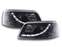 Scheinwerfer Set Daylight LED TFL-Optik passend für VW T5 2003-2009 schwarz Scheinwerfer Set Daylight LED TFL-Optik passend für VW T5 2003-2009 schwarz