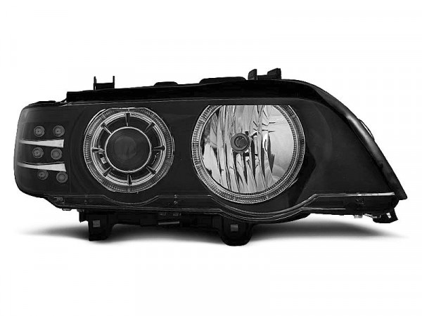 Scheinwerfer Angel Eyes schwarz mit LED-Blinker passend für BMW X5 E53