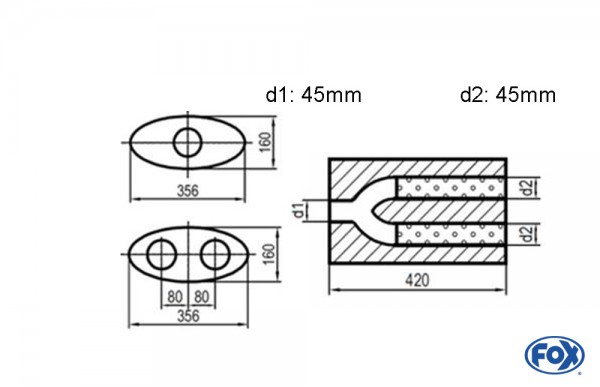 FOX Uni-Schalldämpfer oval zweiflutig aus Edelstahl