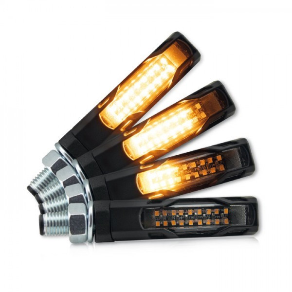 LED-Blinker "EVO" | SEQ | schwarz | Alu | M10 getönt | Paar | L 58 x T 16 x H 16mm | E-geprüft