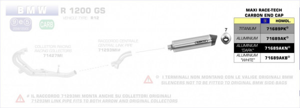 Arrow Endschalldämpfer MaXi Race-Tech Aluminium, Homologiert BMW R