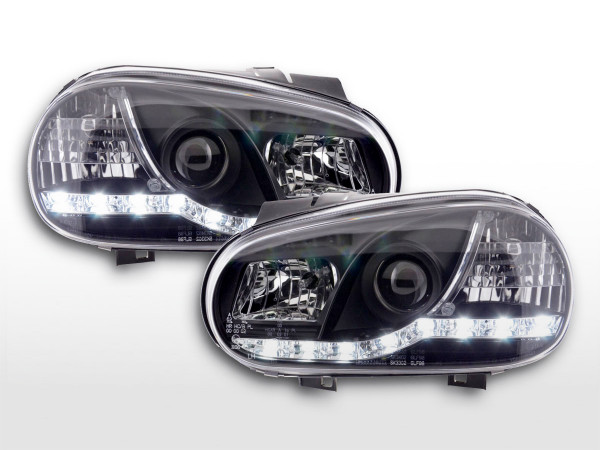 Scheinwerfer Set Daylight LED Tagfahrlicht VW Golf 4 97-03 schwarz für Rechtslenker