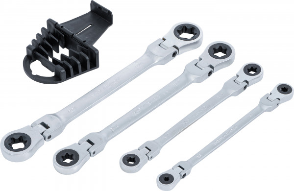 BGS Doppel-Ratschen-Ringschlüssel-Satz abwinkelbar mit E-Profil Ringköpfen SW E6–E24 4-tlg.