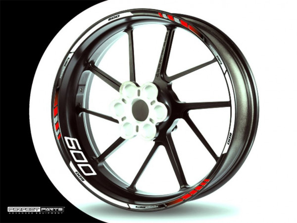 Felgenrandaufkleber passend für 600 ccm rot-weiß-schwarz