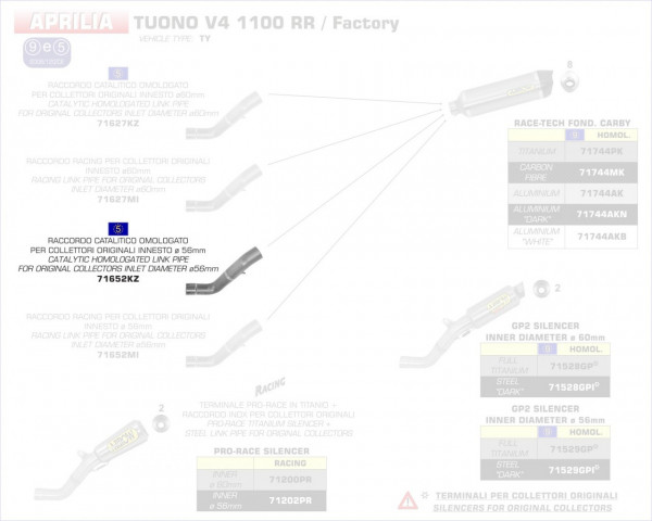 71652KZ-Arrow Verbindungsrohr Mit Kat Aprilia Tuono V4 1100 ´16/MT-07 14-16