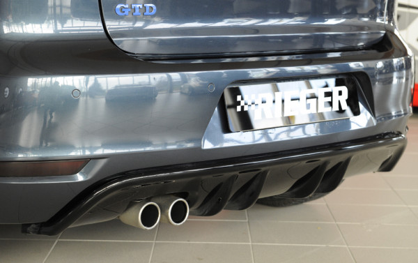 Rieger Heckeinsatz mit 2 Doppelfinnen glanz schwarz für VW Golf 6 GTD 5-tür.