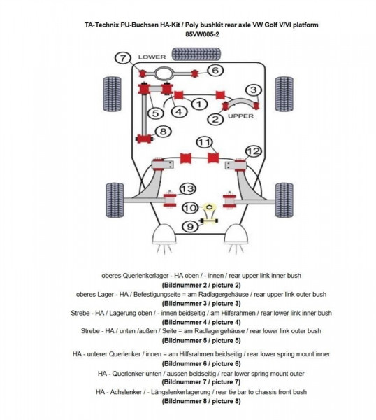 TA Technix PU-Buchsen Kit 46-teilig für Hinterachse passend für Audi A3, Q3, TT, Seat Leon, Altea, T