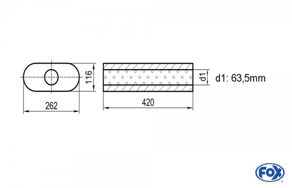 FOX Uni-Schalldämpfer oval Edelstahl 420mm ohne Stutzen