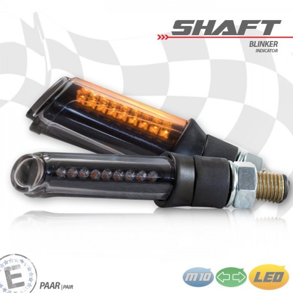 LED-Blinker "SHAFT" | schwarz | getönt | M10 Paar | L64 x B24 x H17mm | E-geprüft