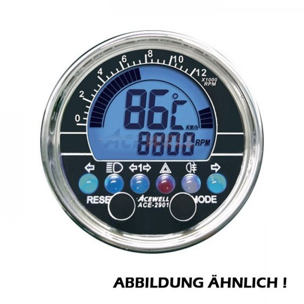Multifunktionelles Digitalinstrument, carbon-blau, Kein Tacho,Einbau-Drehzahlmesser-Uhr-Temperatur