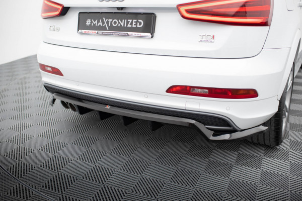 Mittlerer Cup Diffusor DTM Look Heck Ansatz Für Audi Q3 S-line 8U Schwarz Hochglanz