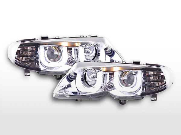 Scheinwerfer Set Daylight LED TFL-Optik BMW 3er E46 Limo/Touring 02-05 chrom für Rechtslenker