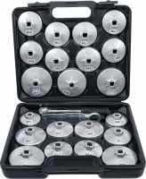 Ölfilterschlüssel-Satz 23-tlg. Aluminium-Druckguss mit Innenvierkant 12,5 mm (1/2") Ölfilterschlüssel-Satz 23-tlg. Aluminium-Druckguss mit Innenvierkant 12,5 mm (1/2")
