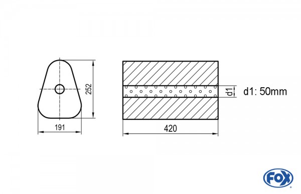 FOX Uni-Schalldämpfer Dreieckig Edelstahl ohne Stutzen – Länge 420mm