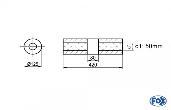 FOX Uni-Schalldämpfer rund aus Edelstahl Ø125mm Länge 420mm
