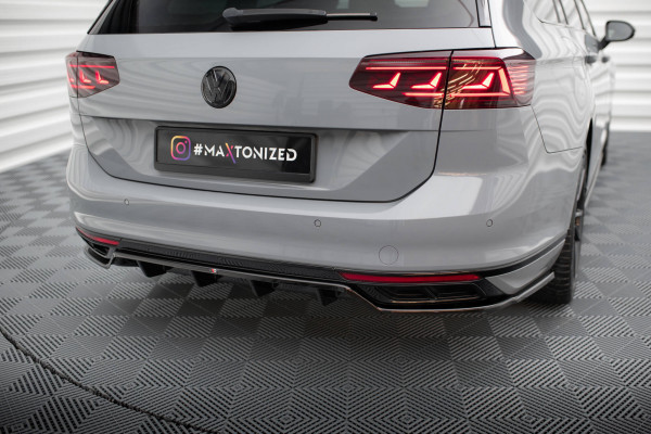 Hinten Splitter (mit Einem Vertikalem Balken) Volkswagen Passat R-Line B8 Facelift Schwarz Hochglanz