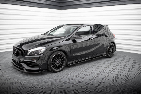 Seitenschweller Ansatz Für Mercedes-Benz A AMG-Line W176 Facelif Schwarz Hochglanz