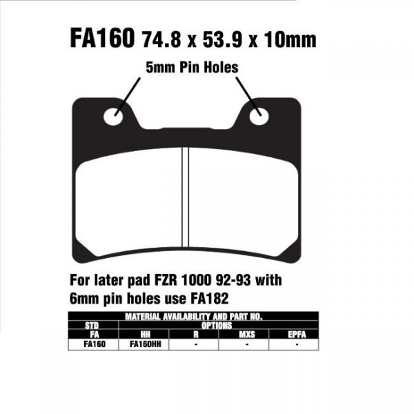 EBC Bremsbelag FA160 passend für Yamaha
