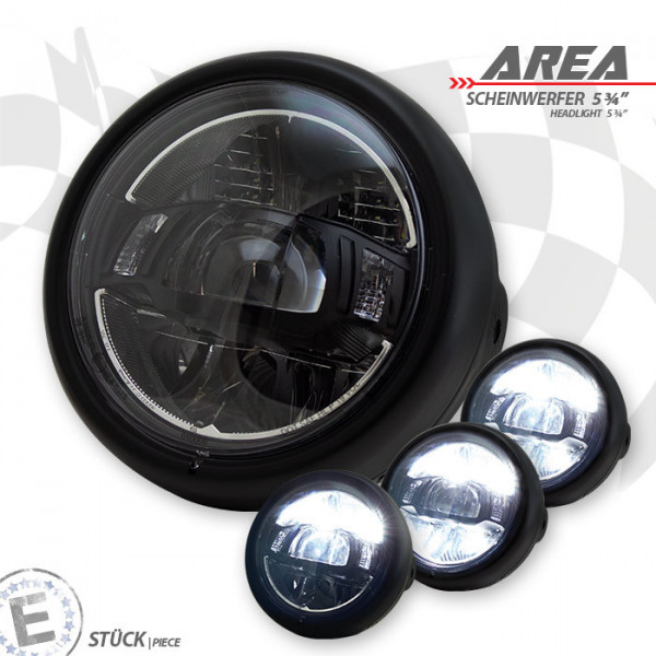 LED-Scheinwerfer "AREA" 5-3/4" | schwarz matt M8 seitlich | Glas Ø=143mm | E-geprüft