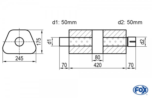 FOX Uni-Schalldämpfer trapez mit Kammer und Stutzen Edelstahl