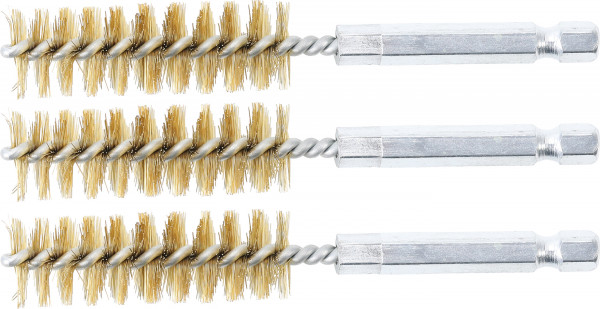 Messingbürsten Set 3-tlg. 15 mm mit Außensechskant 6,3 mm (1/4 Zoll)