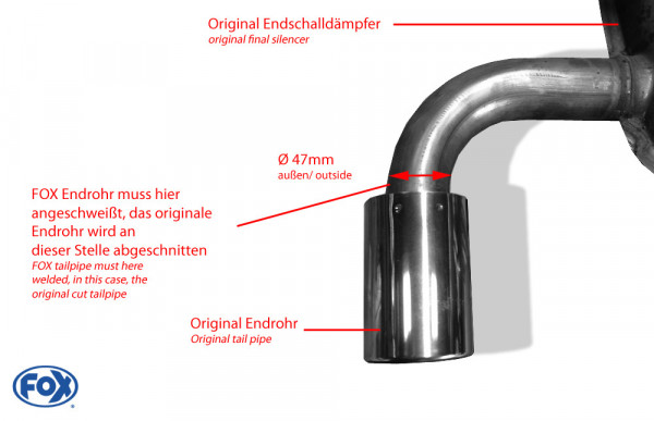 Mazda CX5 - KE/ GH/ KF Endrohr rechts/links Anschluss 47mm innen - 1x100 Typ 16 rechts/links - zum V