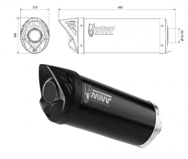 MIVV UNIVERSAL Schalldämpfer MOVER BLACK 55mm rechts