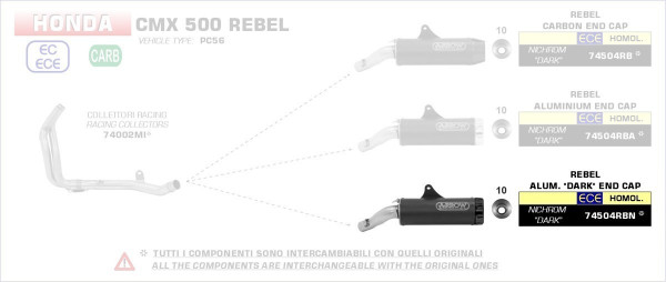 Arrow Rebel Edelstahl Dark Honda CMX 500 Rebel 17-21