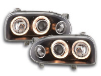 Scheinwerfer Set Angel Eyes passend für VW Golf 3 91-97 schwarz Scheinwerfer Set Angel Eyes passend für VW Golf 3 91-97 schwarz
