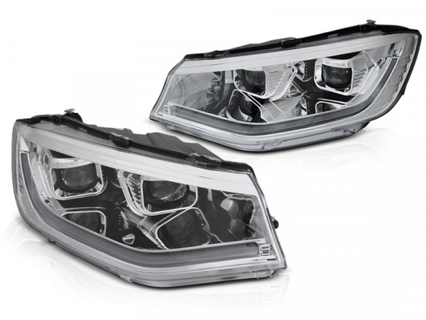 Scheinwerfer Tube Light chrom Tagfahrlicht dynamische Blinker passend für VW Caddy 20-