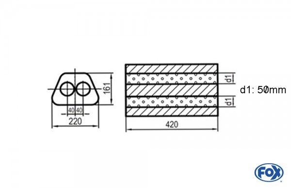 FOX Uni-Schalldämpfer Trapezoid zweiflutig Edelstahl 420mm