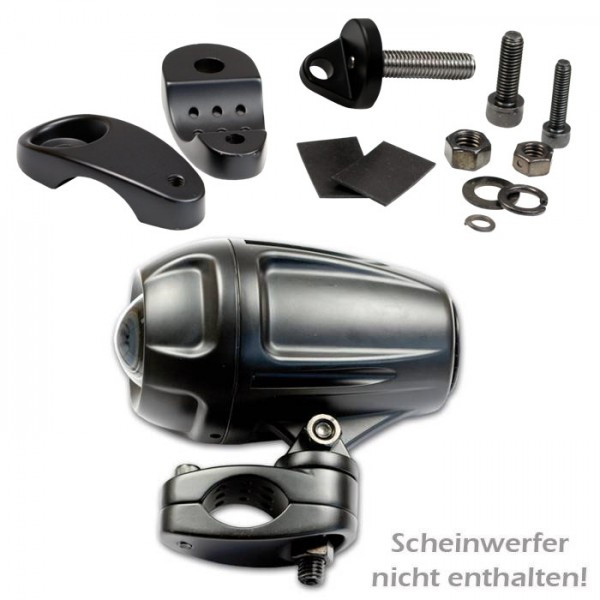 Halteklemme Scheinwerfer | ATV /Motorrad | schwarz Aluminium | Schellenweite minimum ca. Ø 20-35 mm