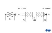 FOX Uni-Schalldämpfer Oval Edelstahl mit Kammer und Stutzen 204x117mm d70mm Länge 420mm FOX Uni-Schalldämpfer Oval Edelstahl mit Kammer und Stutzen 204x117mm d70mm Länge 420mm