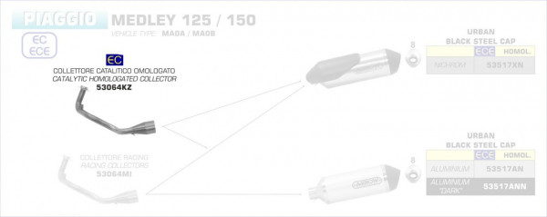 Arrow Krümmer Mit Kat Für Urban Endschalldämpfer Piaggio Medley 125/150 ´16
