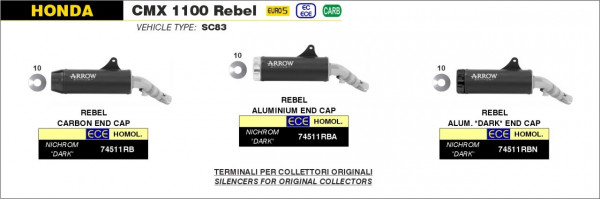 Arrow REBEL Edelstahl Schwarz HONDA CMX 1100 Rebel 21-22
