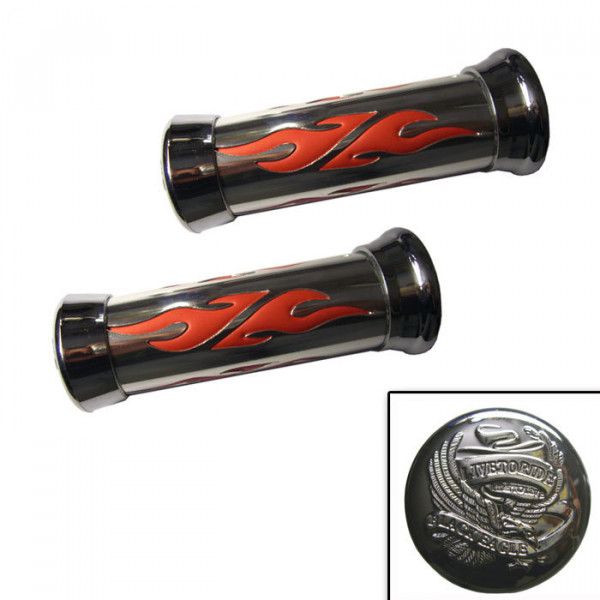 Choppergriff "Spirit" 7/8" (22mm) chrom/rot geschlossen