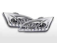 Scheinwerfer Set Daylight LED chrom passend für Ford Focus 2005–2008 Scheinwerfer Set Daylight LED chrom passend für Ford Focus 2005–2008