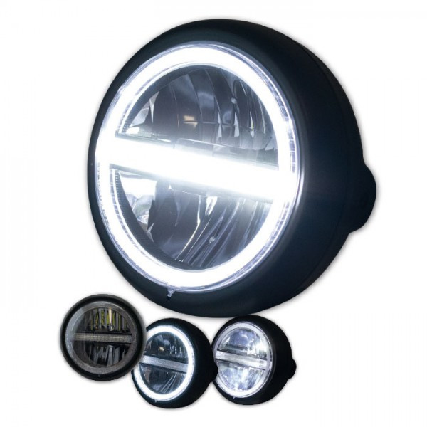 LED-Scheinwerfer Horizon 5-3/4, schwarz M8 seitlich, Glas Ø=145mm, E-geprüft, Scheinwerfer, Beleuchtung, Motorrad Tuning