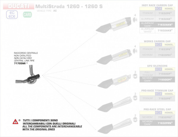 Arrow Zwischenrohr Zentral, Ohne Katalysator Ducati Multistrada 1260 / 1260 S 18