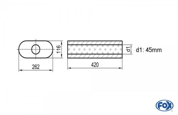FOX Uni-Schalldämpfer oval aus Edelstahl 262x116mm d1Ø 45mm Länge 420mm