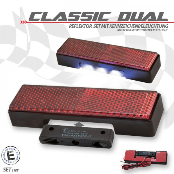 Reflektor "Classic Dual" Set | inkl. Beleuchtung | Maße: 94x27,5x 9mm | selbstklebend | E-geprüft