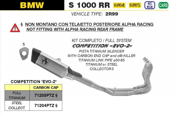 Arrow PISTA Titan Mit Edelstahlkrümmer BMW S 1000 RR 19-22