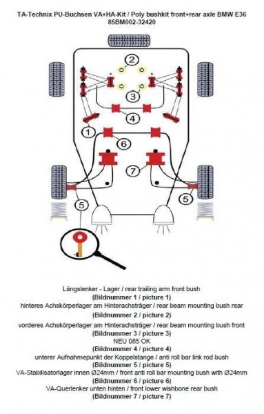 TA Technix PU-Buchsen Kit 38-teilig passend für BMW 3er Serie E36